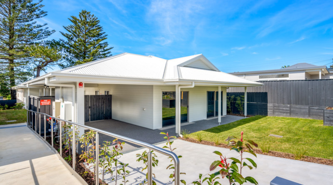 Front of house- ramp access - secure frontyard - parking space 