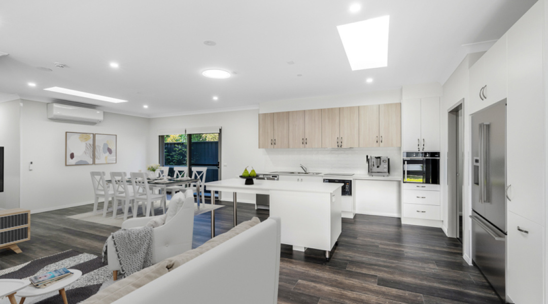 Living room with view of dining room - open plan living